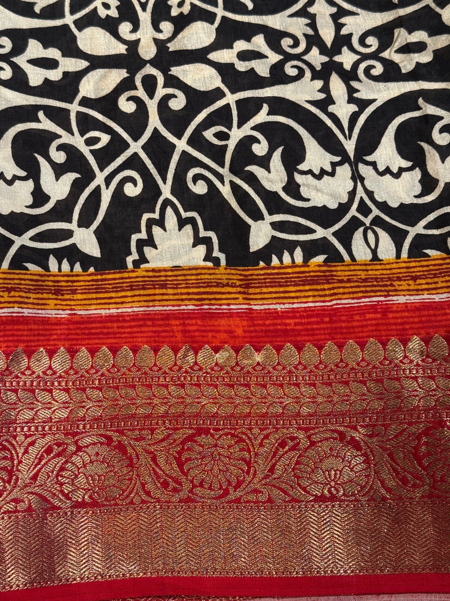 Classic White-Black Designer Dola Silk Saree with Bold Red Zari Border and Stitched Blouse
