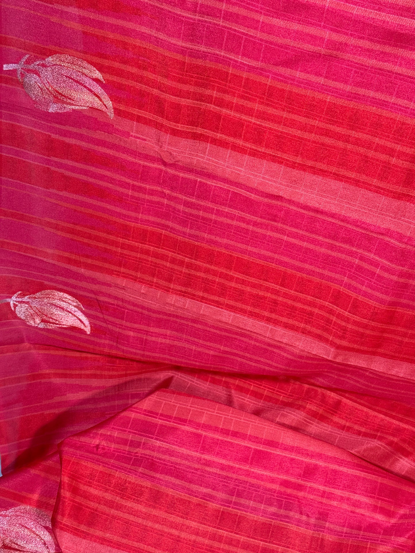 Elegant Red Semi Mashru Silk Saree with Zari Leaf Motifs and Ready Stitched Blouse