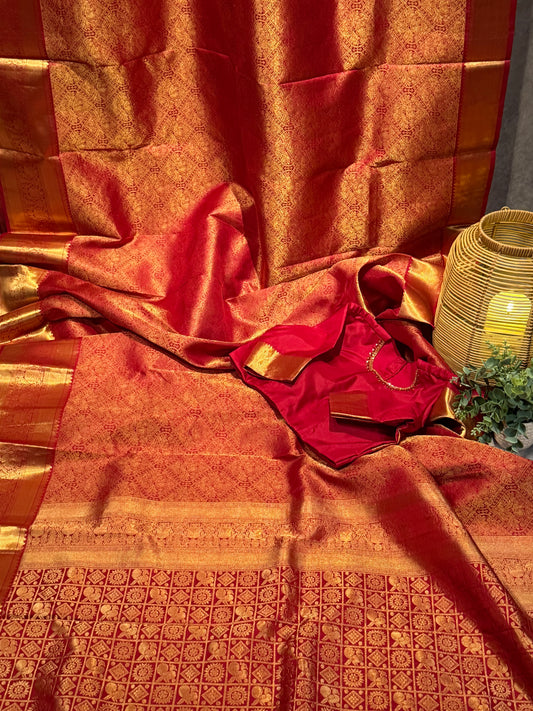 Maroon Kanjivaram Silk Saree with Intricate Zari Work and Stitched Blouse