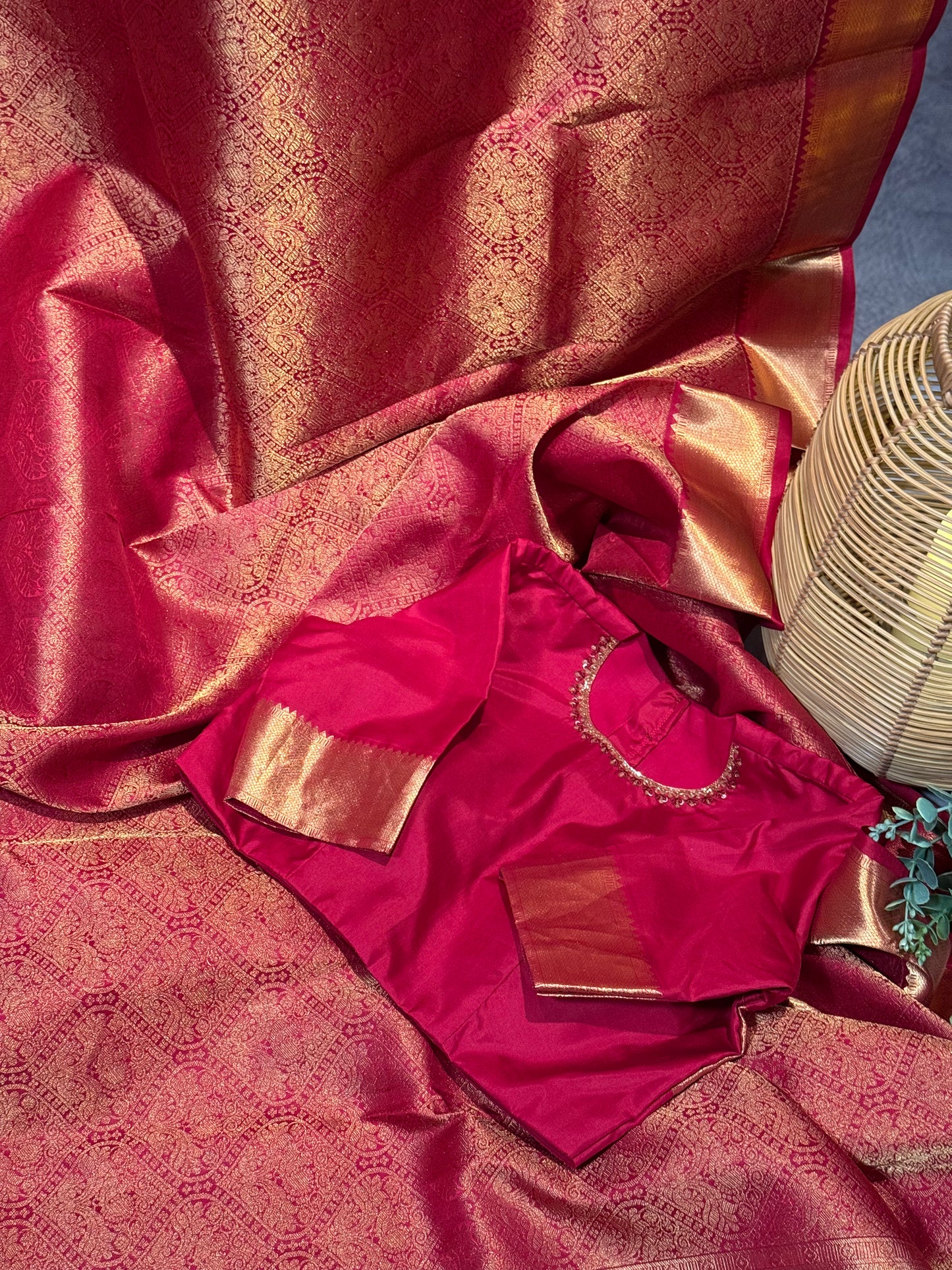 Maroon Kanjivaram Silk Saree with Intricate Zari Work and Stitched Blouse