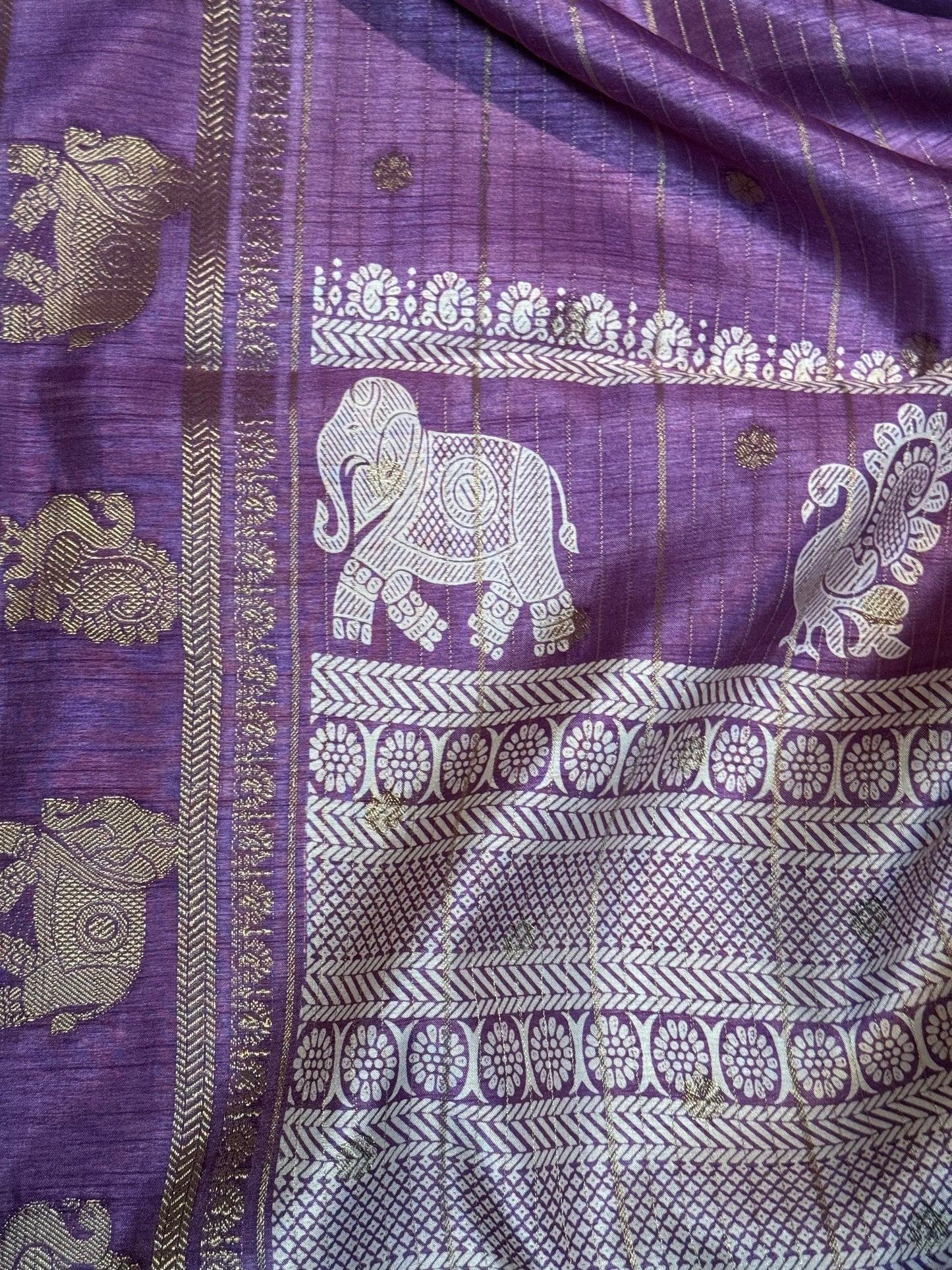 Purple Designer Saree with Rich Zari Border and Stitched Blouse