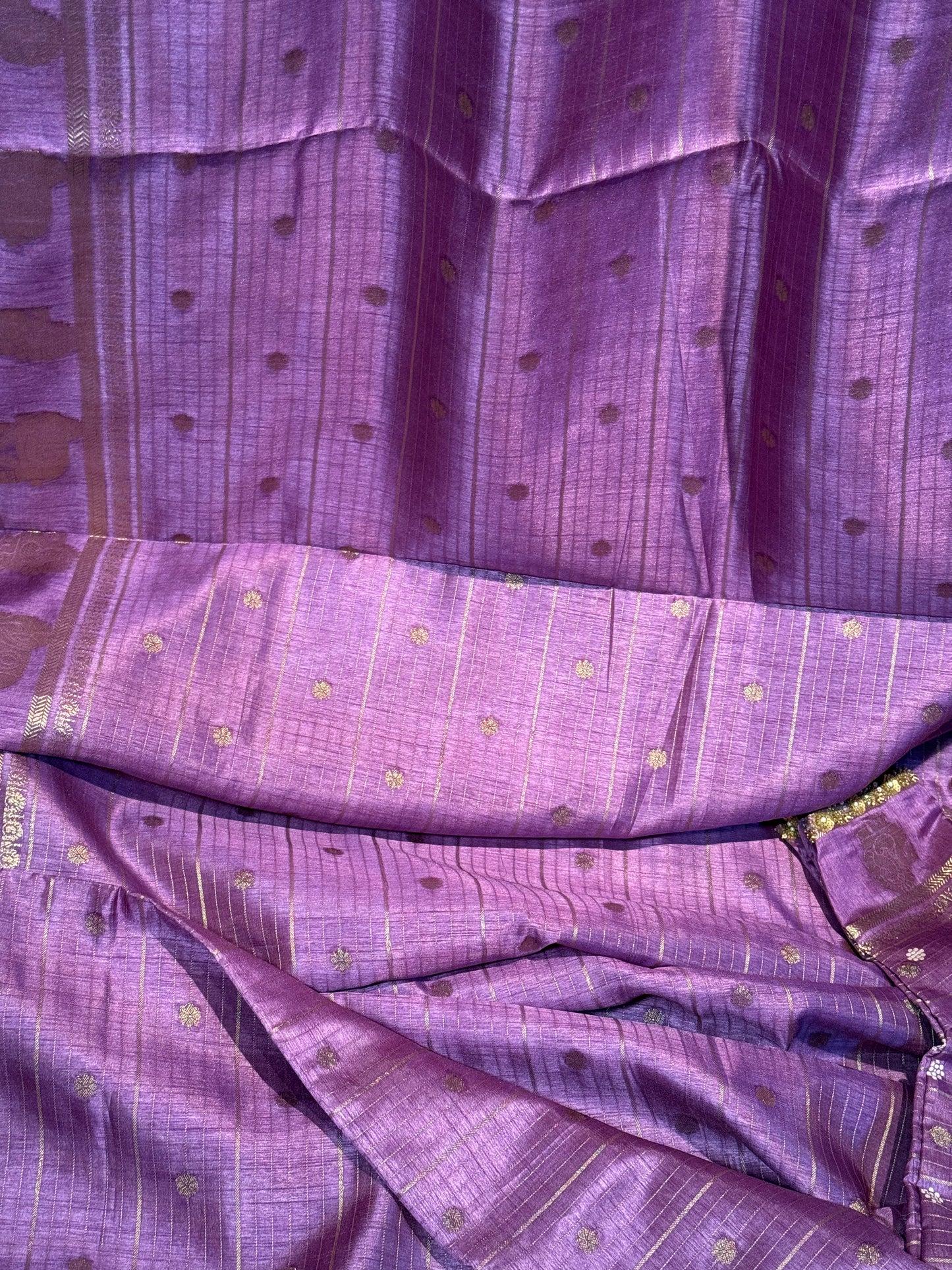 Purple Designer Saree with Rich Zari Border and Stitched Blouse
