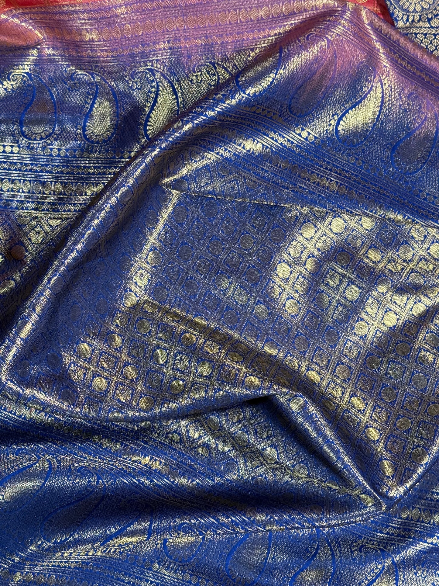 Brick Orange Semi Gadwal Silk Saree with Ornate Coffee Brown Border, Comes with Stitched Blouse