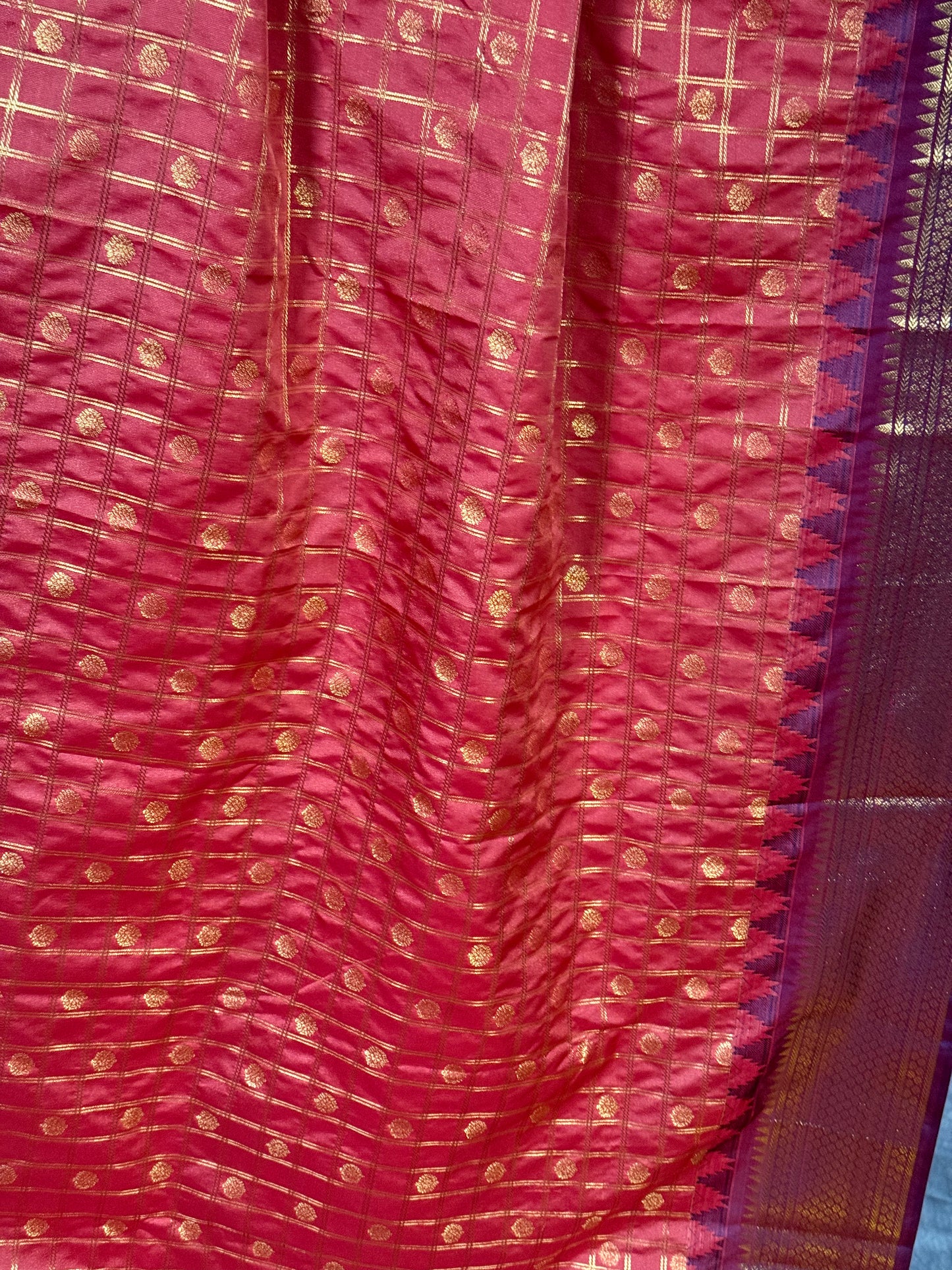 Brick Orange Semi Gadwal Silk Saree with Ornate Coffee Brown Border, Comes with Stitched Blouse