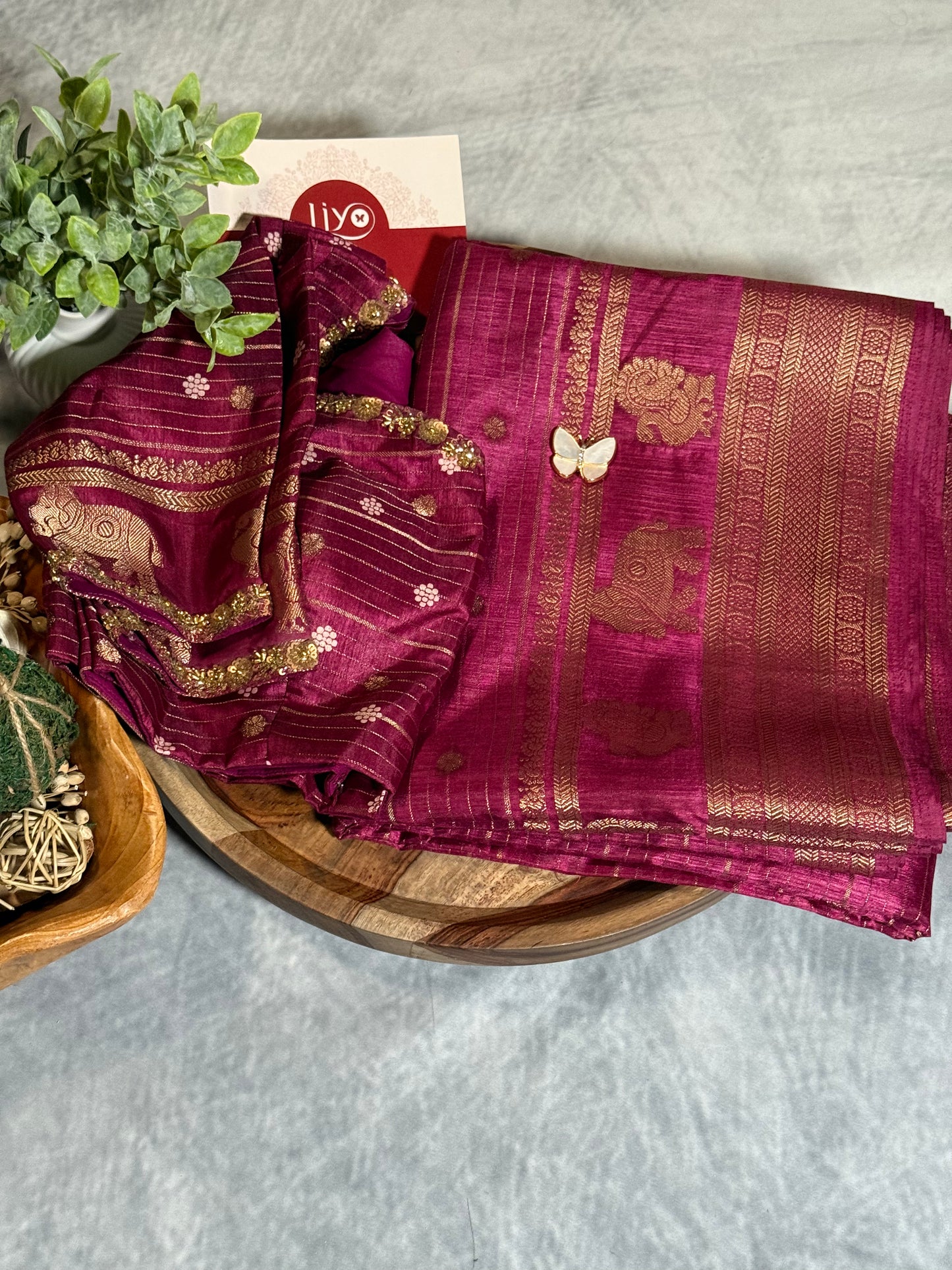 Magenta Designer Saree with Rich Zari Border and Stitched Blouse