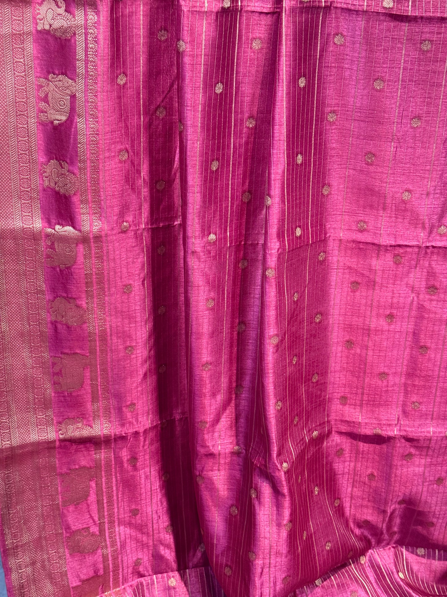 Magenta Designer Saree with Rich Zari Border and Stitched Blouse