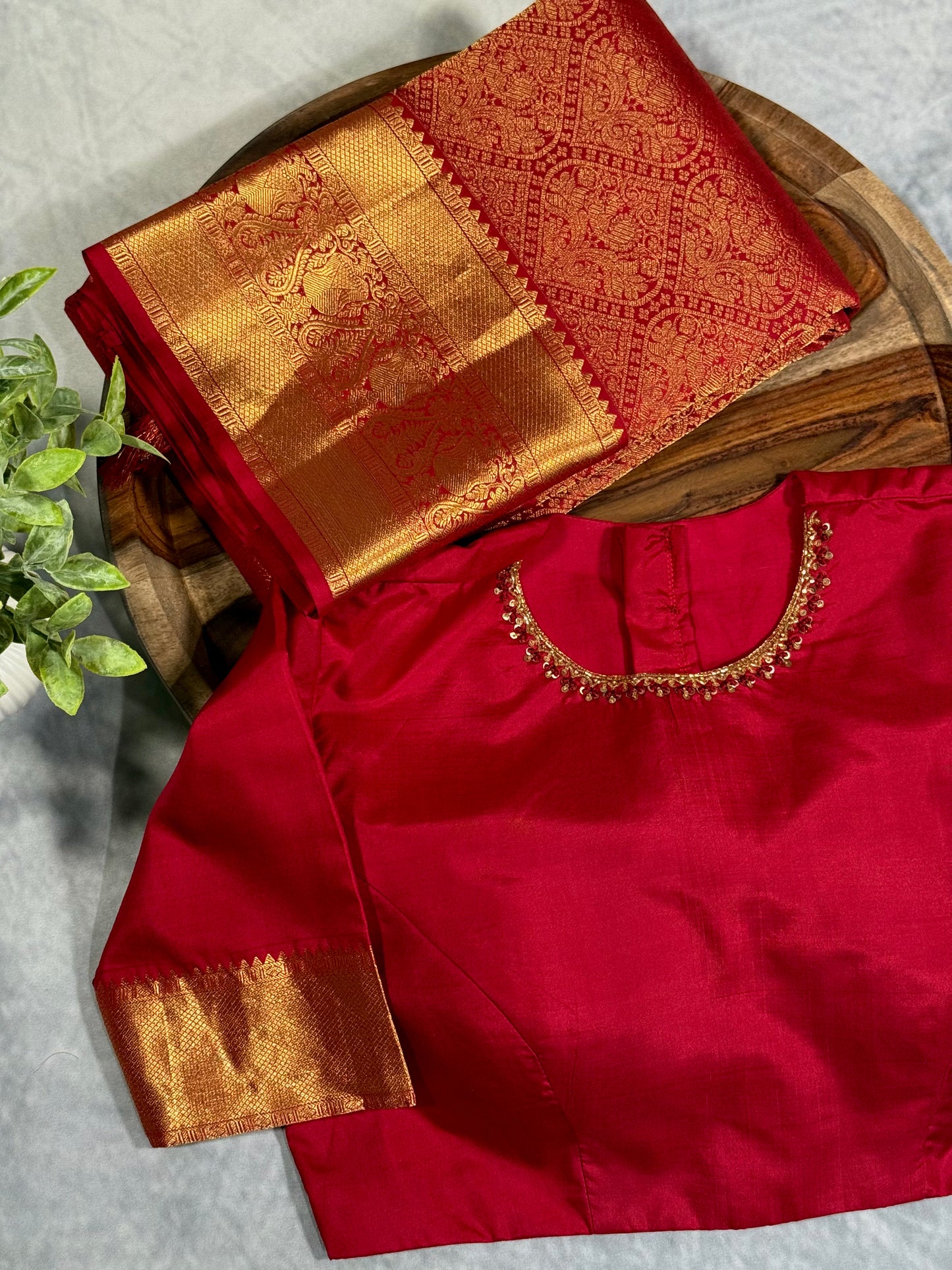 Maroon Kanjivaram Silk Saree with Intricate Zari Work and Stitched Blouse