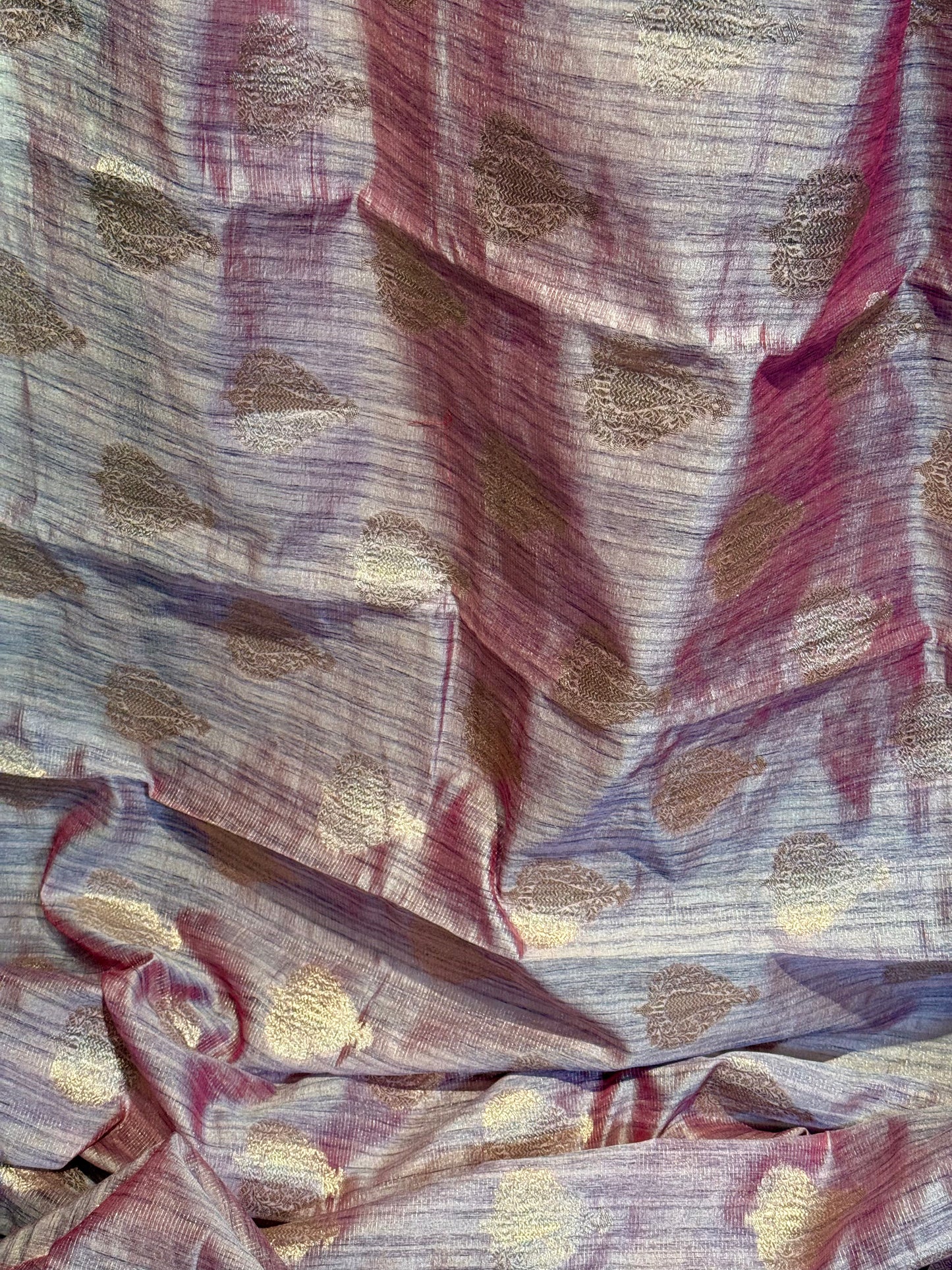 Stylish Light Purple Tissue Organza Saree with Crush Texture and Stitched Blouse