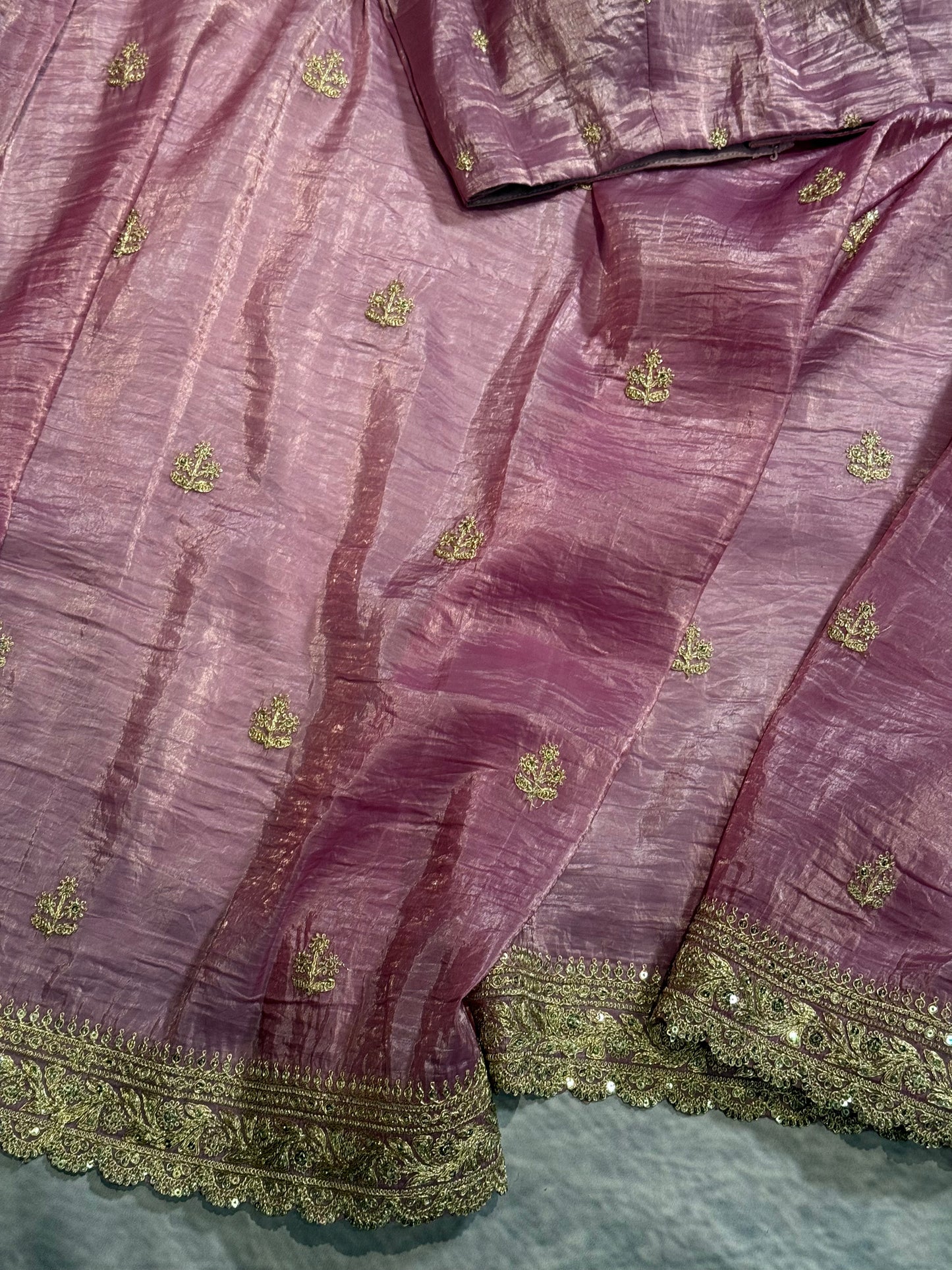 Party Wear Purple Saree with Stunning Silver Embroidery Border and Stitched Blouse