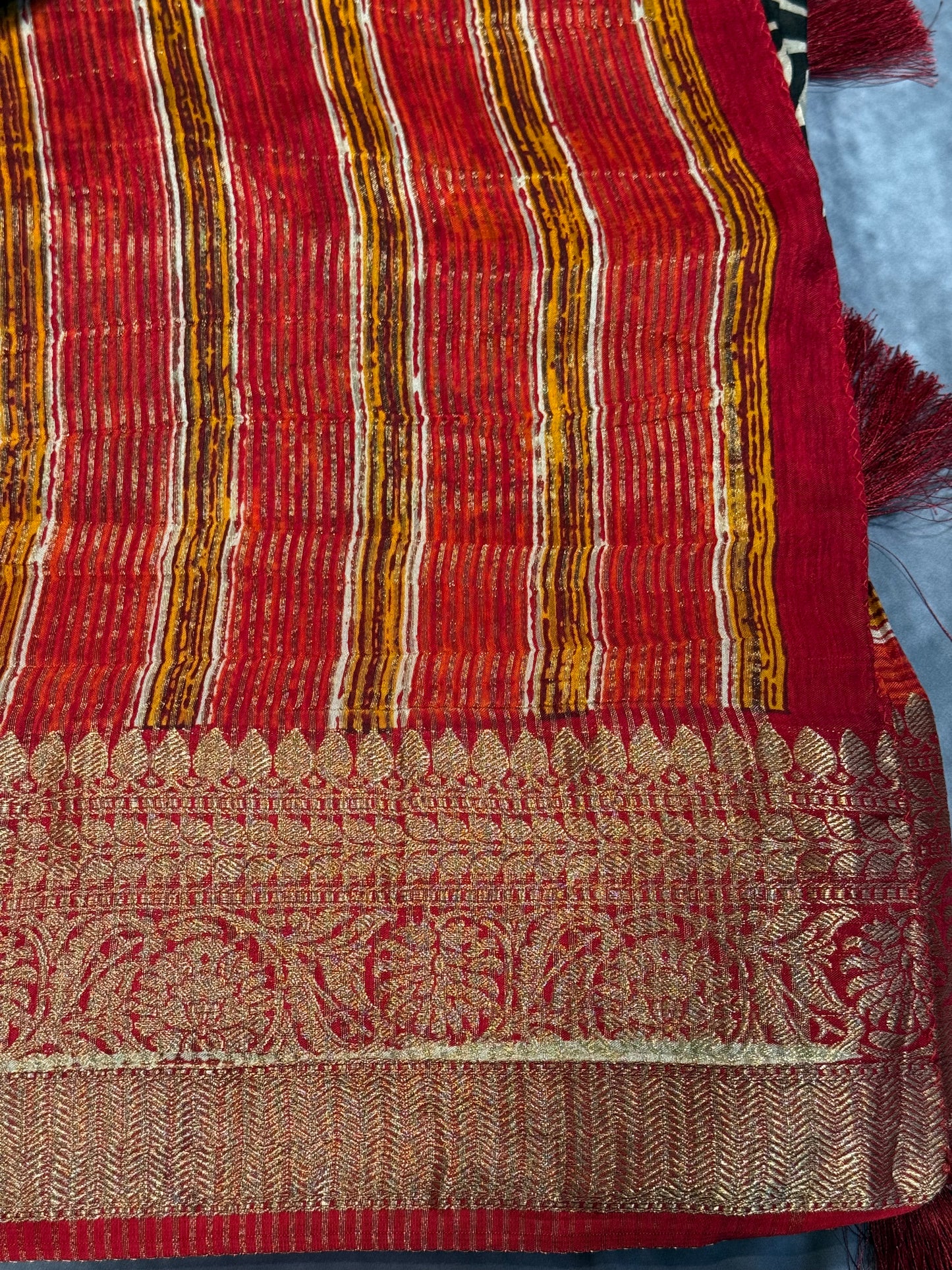Classic White-Black Designer Dola Silk Saree with Bold Red Zari Border and Stitched Blouse