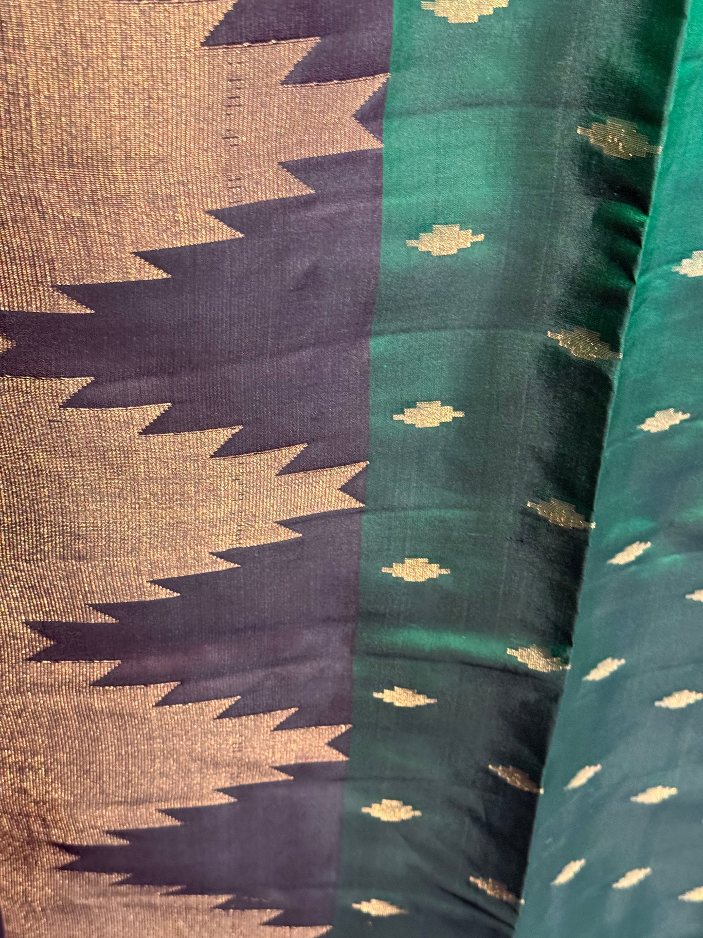 Green Soft Silk Saree with Rich Brown Border and Stitched Blouse