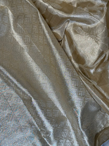Designer Beige Pearl Tissue  Saree with Stitched Blouse – Elegant & Lightweight