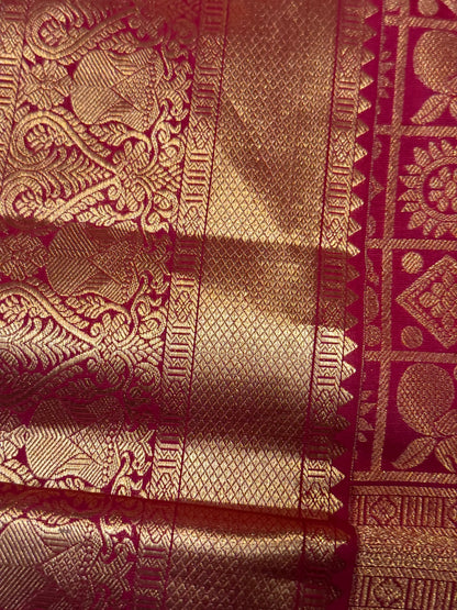Maroon Kanjivaram Silk Saree with Intricate Zari Work and Stitched Blouse