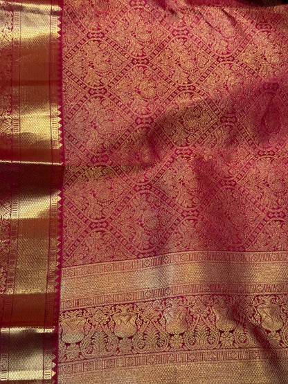 Maroon Kanjivaram Silk Saree with Intricate Zari Work and Stitched Blouse