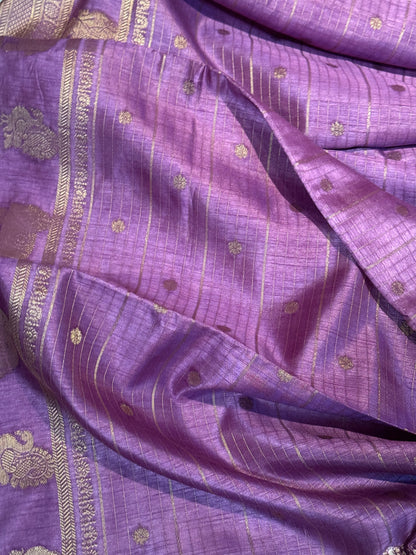 Purple Designer Saree with Rich Zari Border and Stitched Blouse
