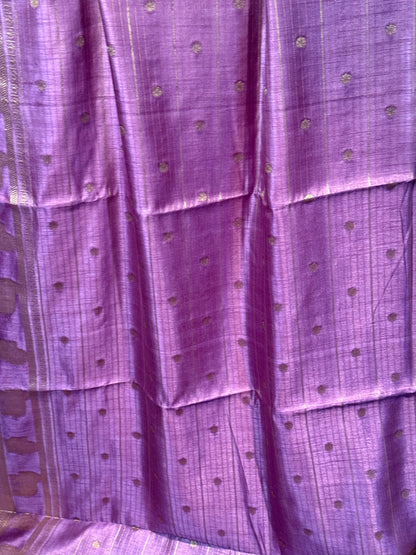 Purple Designer Saree with Rich Zari Border and Stitched Blouse