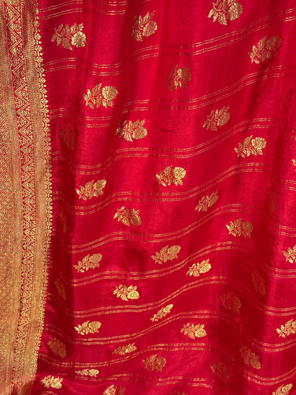 Red Designer Saree with Golden Zari Border and Stitched Blouse