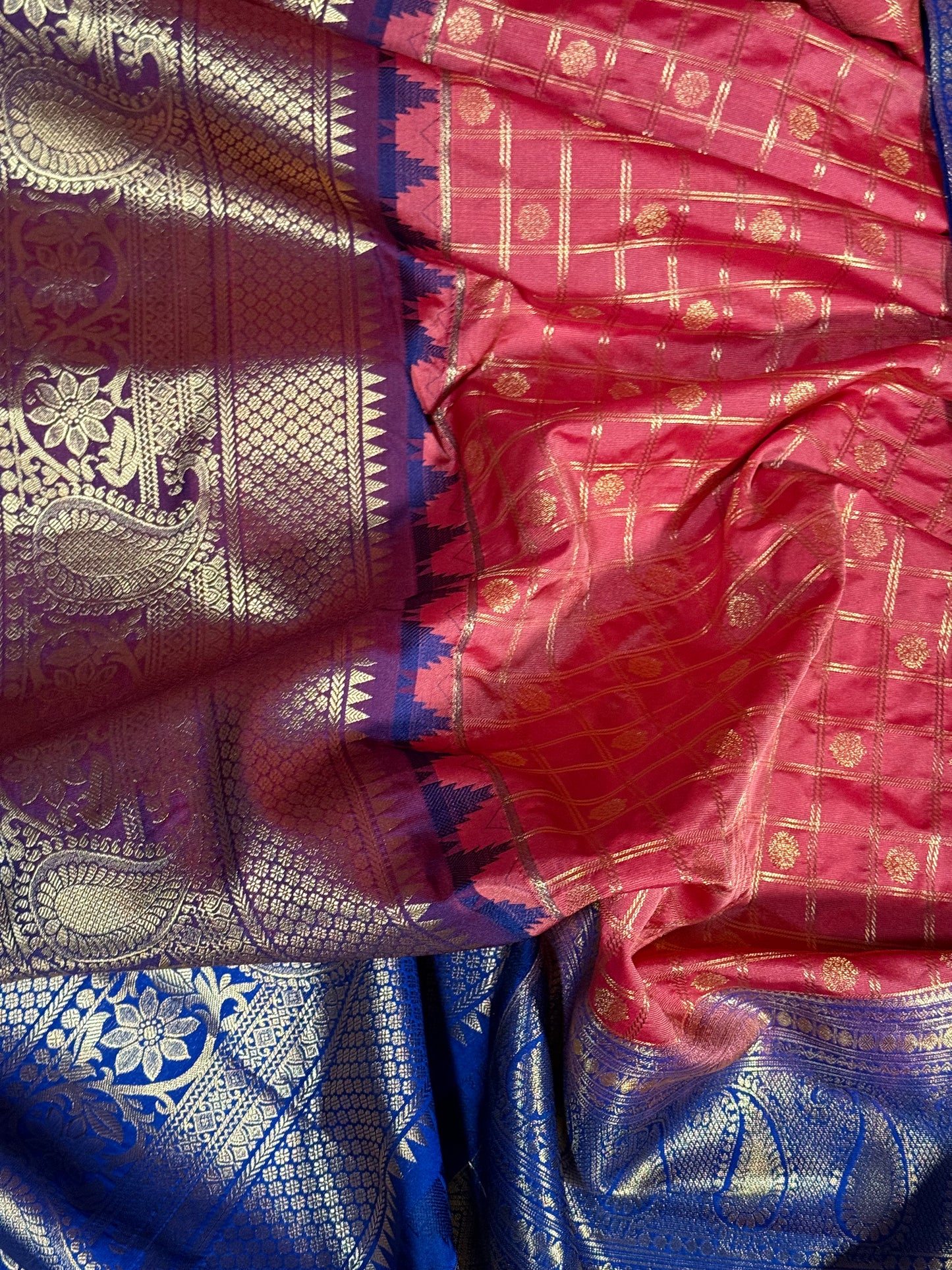 Brick Orange Semi Gadwal Silk Saree with Ornate Coffee Brown Border, Comes with Stitched Blouse