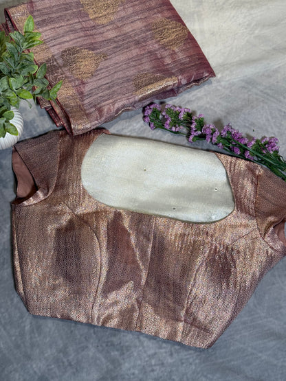Stylish Light Purple Tissue Organza Saree with Crush Texture and Stitched Blouse