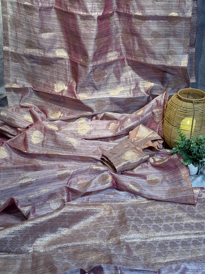 Stylish Light Purple Tissue Organza Saree with Crush Texture and Stitched Blouse