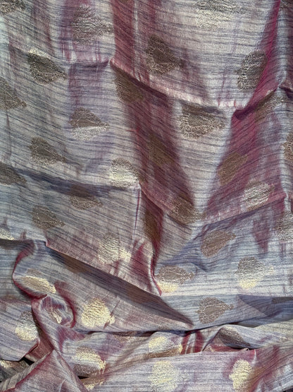 Stylish Light Purple Tissue Organza Saree with Crush Texture and Stitched Blouse