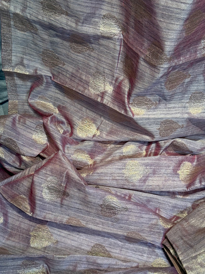 Stylish Light Purple Tissue Organza Saree with Crush Texture and Stitched Blouse