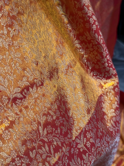 Golden Red Kanchi Tissue Saree & Ready-to-Wear Embroidered Blouse – Size 36