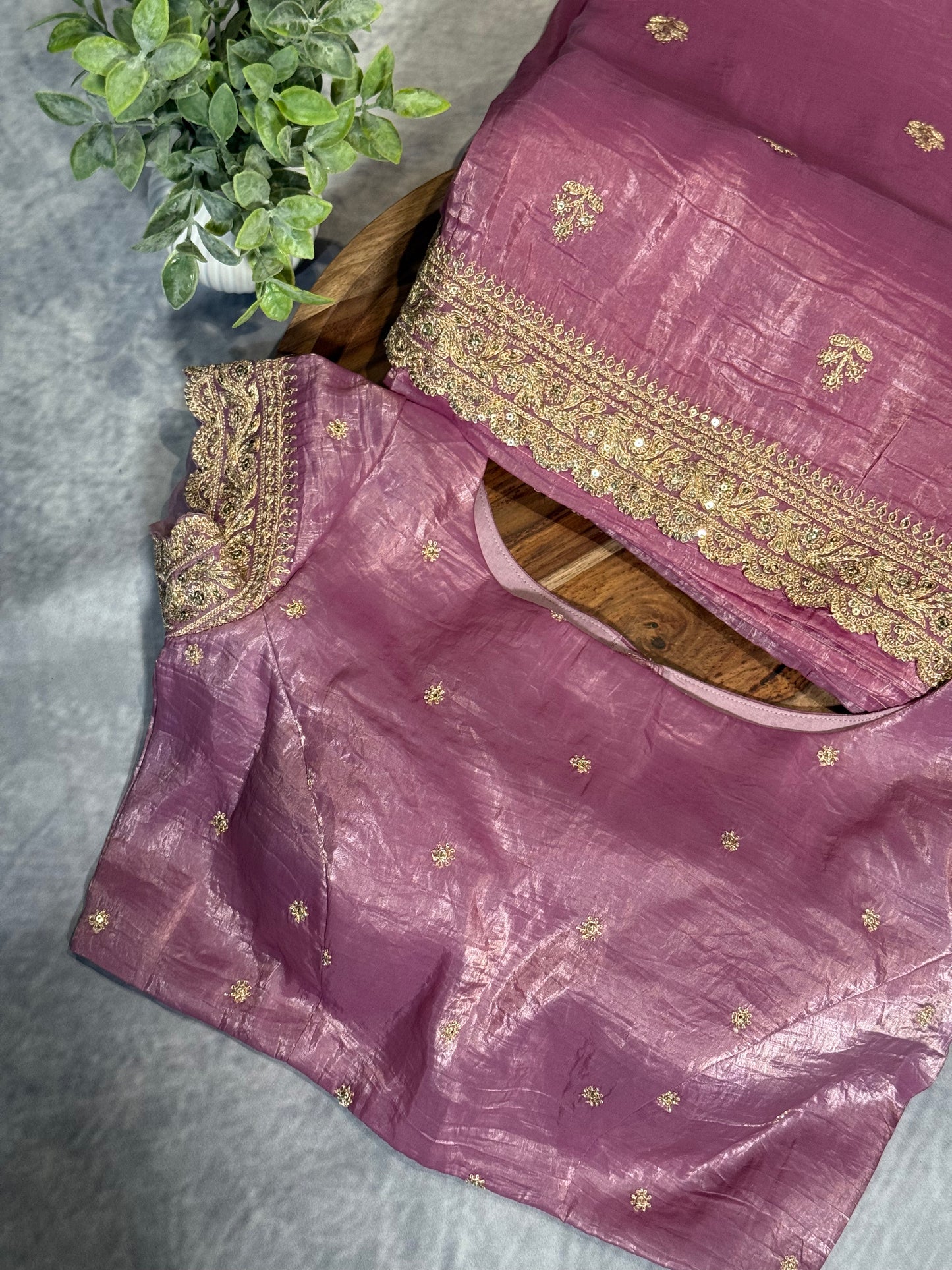 Party Wear Purple Saree with Stunning Silver Embroidery Border and Stitched Blouse