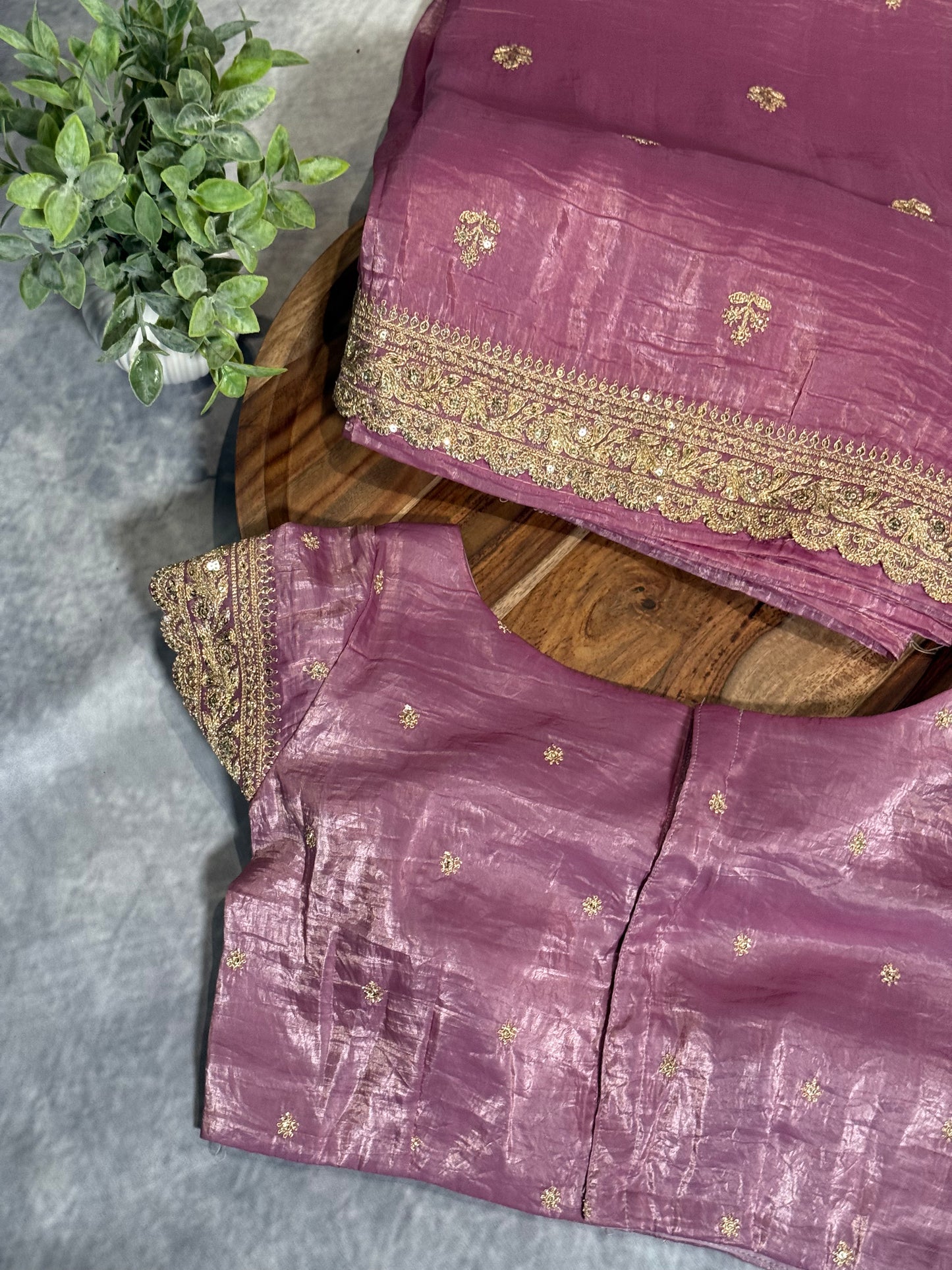 Party Wear Purple Saree with Stunning Silver Embroidery Border and Stitched Blouse