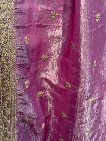 Party Wear Purple Saree with Stunning Silver Embroidery Border and Stitched Blouse