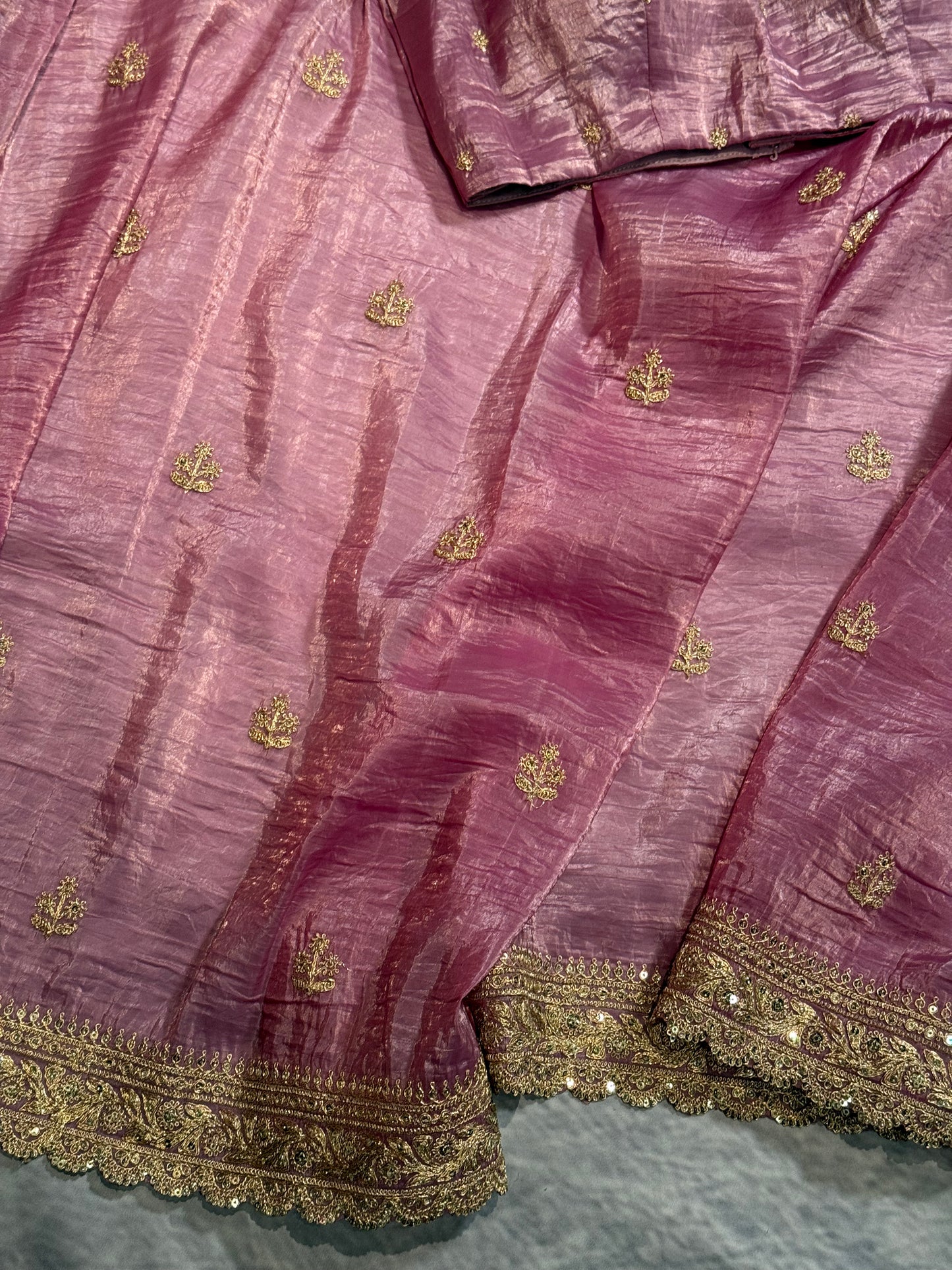 Party Wear Purple Saree with Stunning Silver Embroidery Border and Stitched Blouse