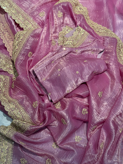 Party Wear Purple Saree with Stunning Silver Embroidery Border and Stitched Blouse