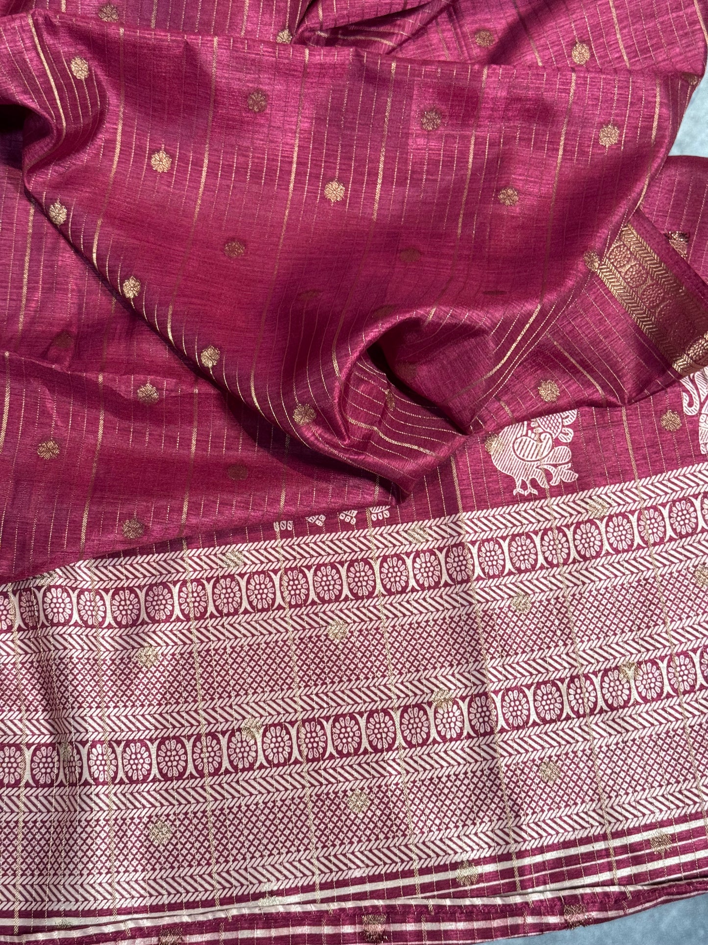 Magenta Designer Saree with Rich Zari Border and Stitched Blouse