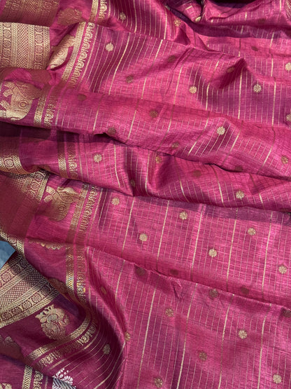 Magenta Designer Saree with Rich Zari Border and Stitched Blouse