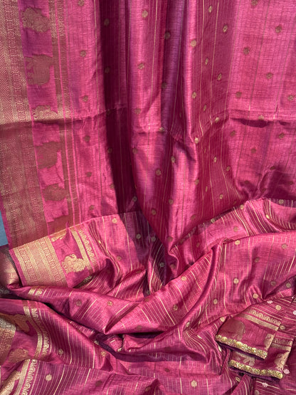 Magenta Designer Saree with Rich Zari Border and Stitched Blouse