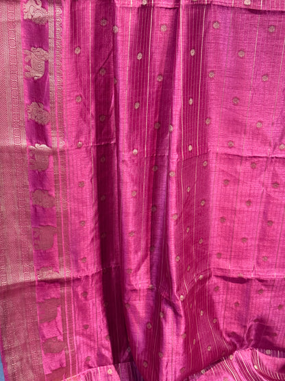 Magenta Designer Saree with Rich Zari Border and Stitched Blouse