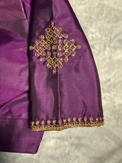 Elegant Violet Soft Silk Saree Featuring Kolam Design with Ready Stitched Blouse