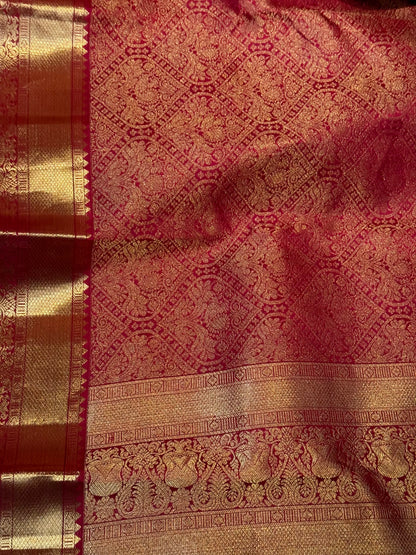 Maroon Kanjivaram Silk Saree with Intricate Zari Work and Stitched Blouse