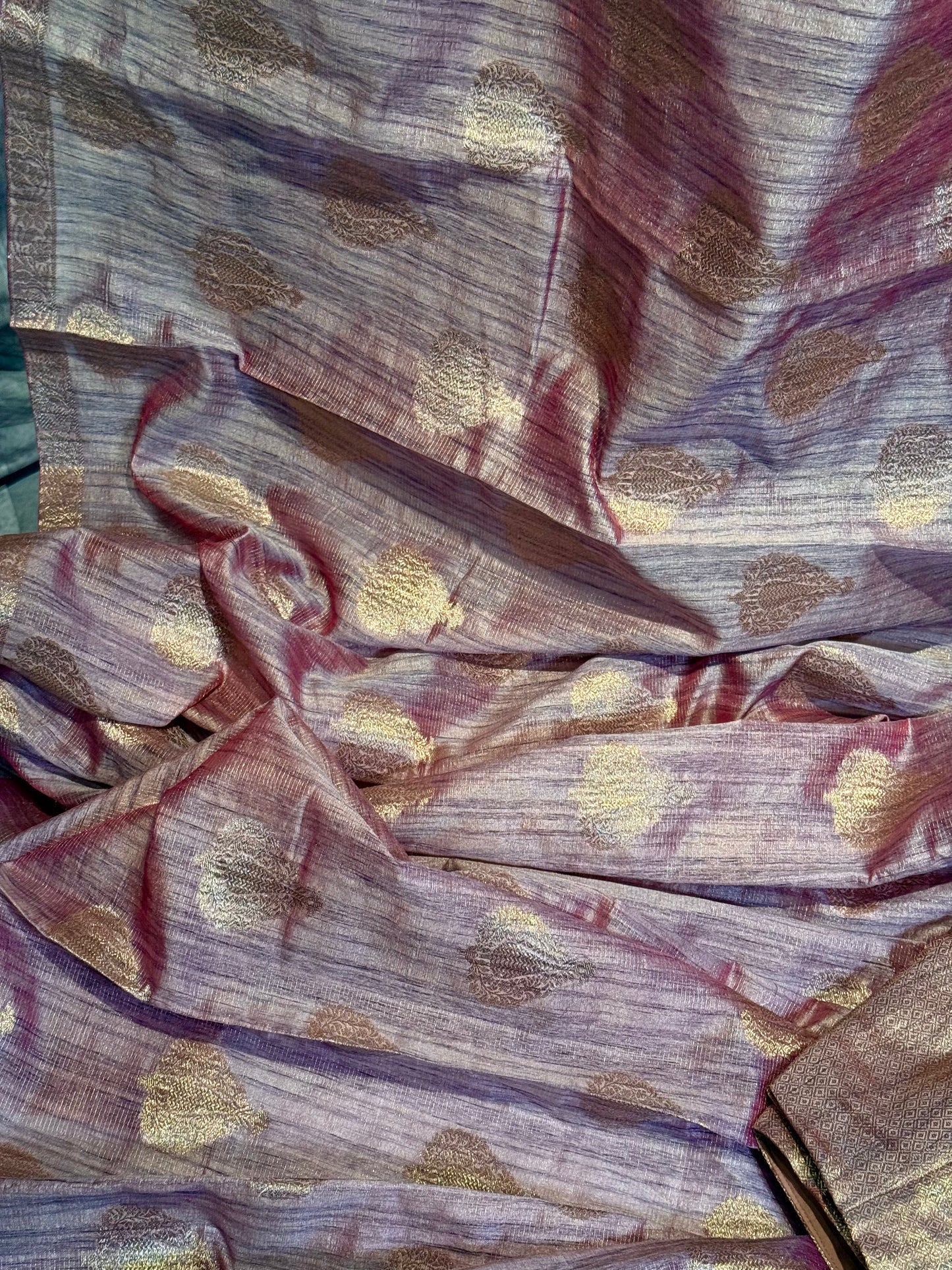Stylish Light Purple Tissue Organza Saree with Crush Texture and Stitched Blouse